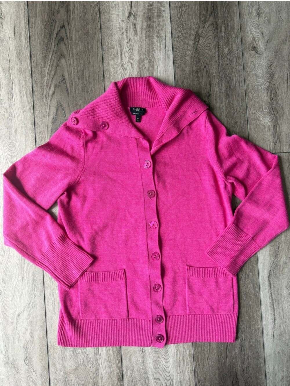 Talbots Merino Wool Cardigan Size MP Pink Cowl Neck Sweater